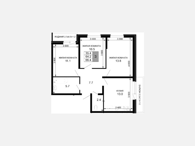 3-комнатная квартира, 64.20 м², 2/16 этаж фото 0