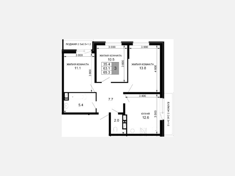 3-комнатная квартира, 63.10 м², 16/16 этаж фото 0