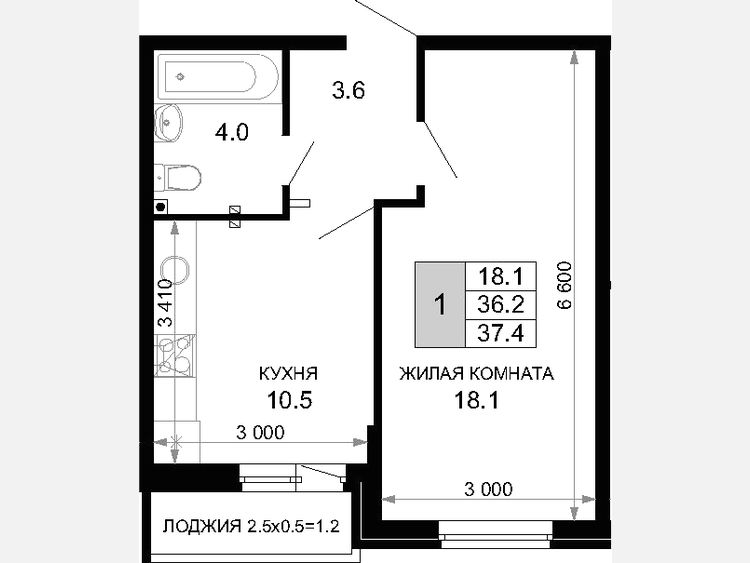 1-комнатная квартира, 36.20 м², 2/16 этаж фото 0