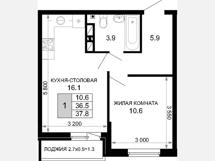 2-комнатная квартира, 36.50 м², 7/16 этаж фото 0