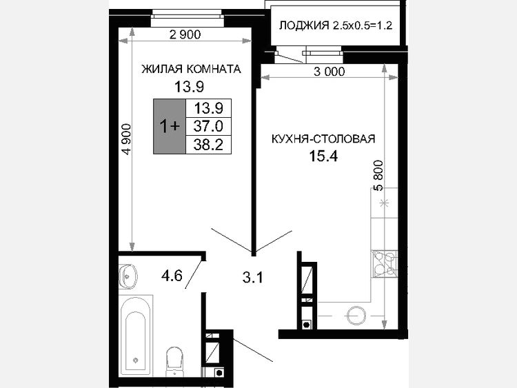 2-комнатная квартира, 37 м², 7/16 этаж фото 0