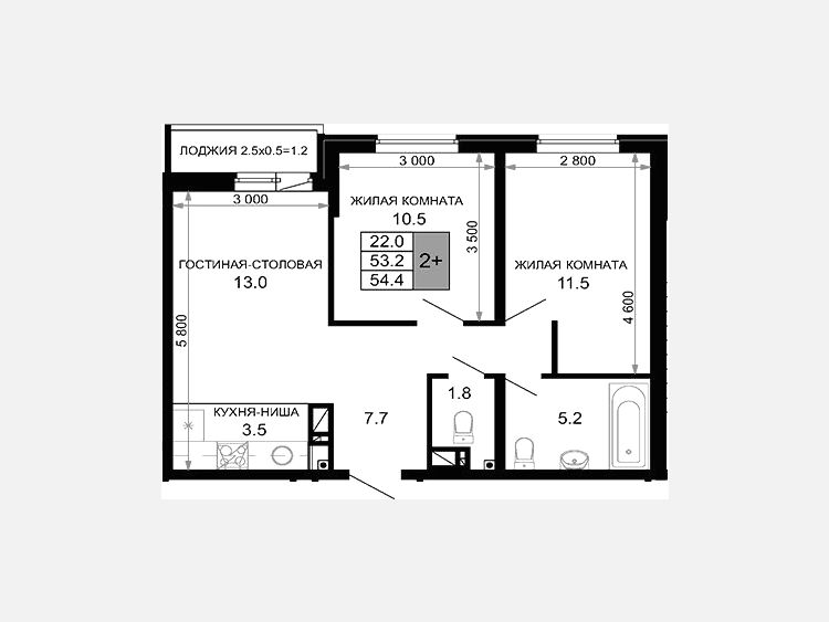 3-комнатная квартира, 53.20 м², 9/16 этаж фото 0