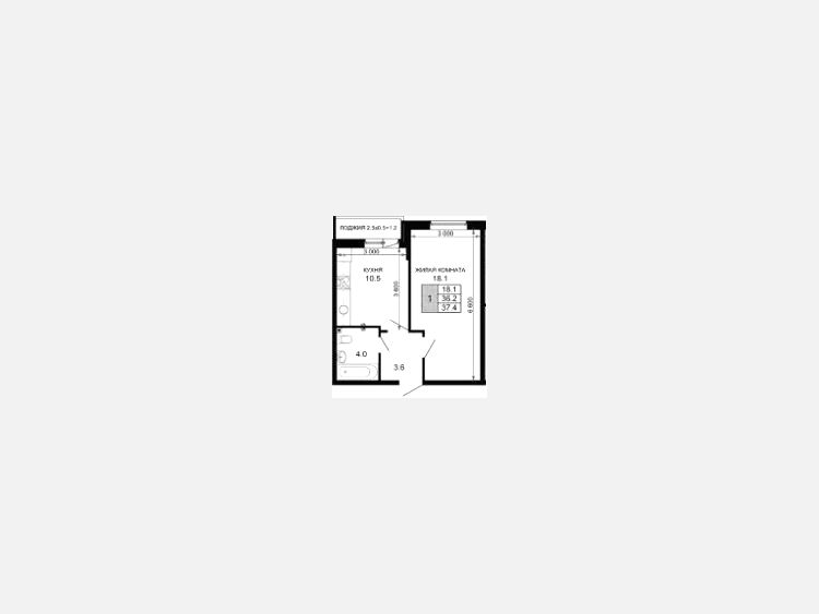 1-комнатная квартира, 36.20 м², 2/16 этаж фото 0