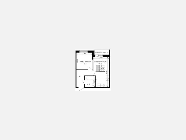 1-комнатная квартира, 36.10 м², 2/16 этаж фото 0