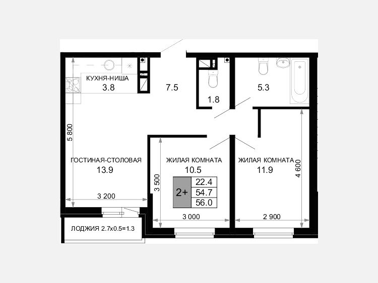 3-комнатная квартира, 54.70 м², 12/16 этаж фото 0