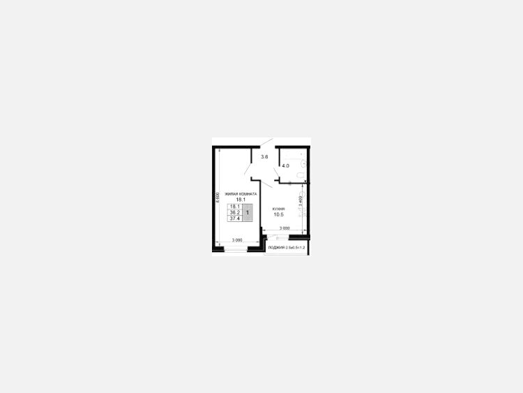 1-комнатная квартира, 36.20 м², 2/16 этаж фото 0