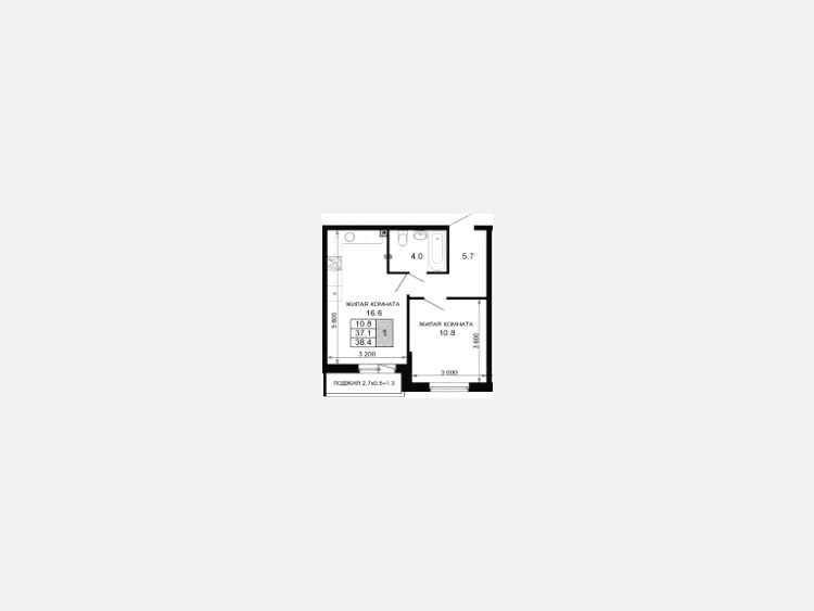 1-комнатная квартира, 37.10 м², 2/16 этаж фото 0