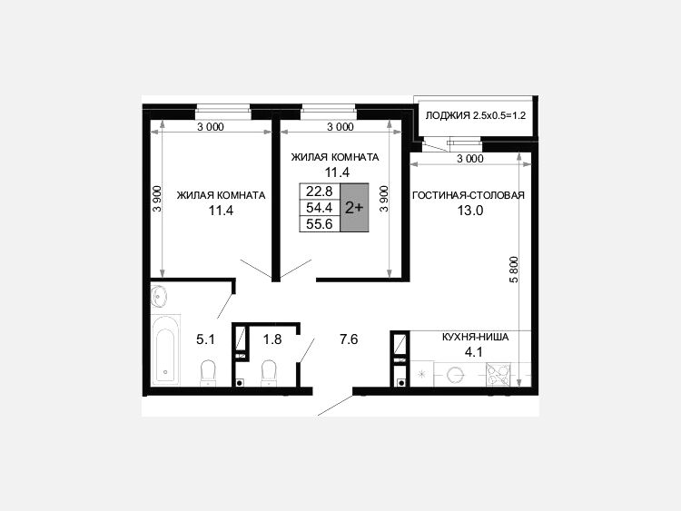 3-комнатная квартира, 54.40 м², 16/16 этаж фото 0