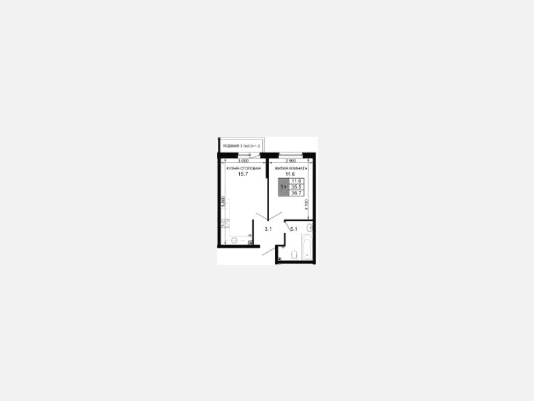 2-комнатная квартира, 35.50 м², 2/16 этаж фото 0
