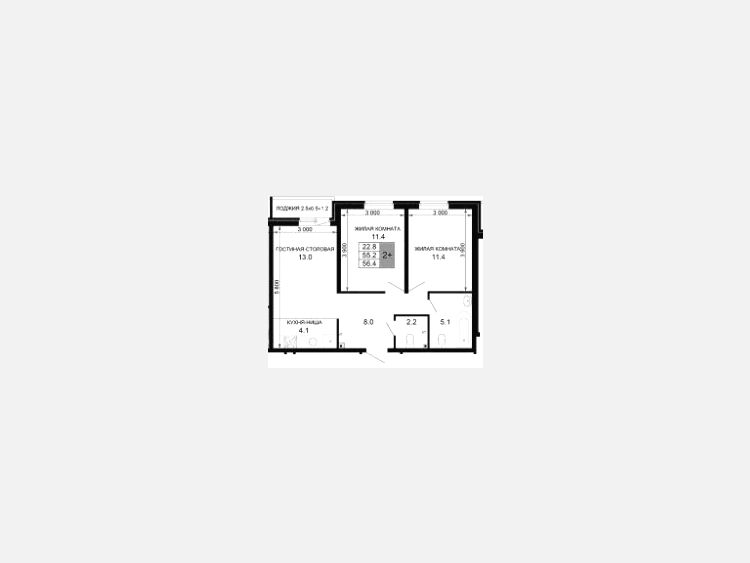 3-комнатная квартира, 55.20 м², 2/16 этаж фото 0