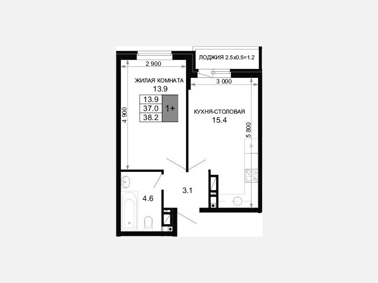 2-комнатная квартира, 37 м², 7/16 этаж фото 0