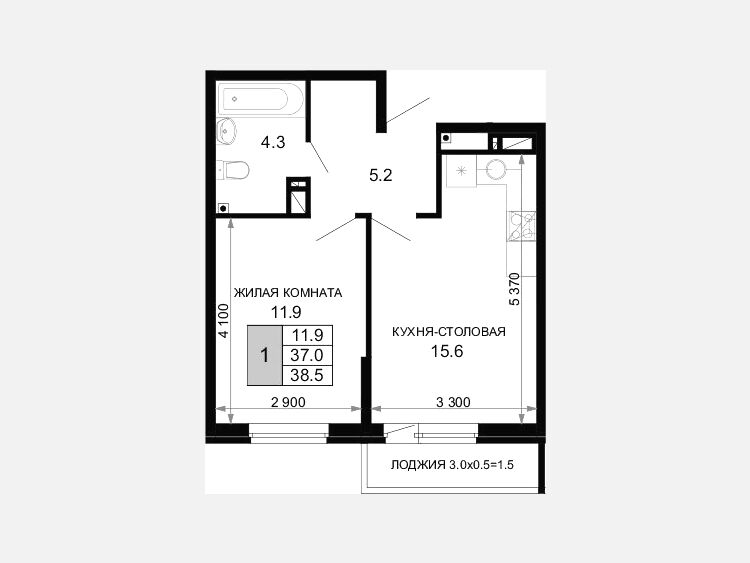 1-комнатная квартира, 37 м², 10/16 этаж фото 0