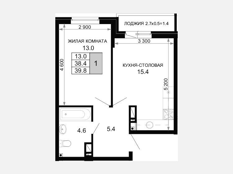 2-комнатная квартира, 38.40 м², 10/16 этаж фото 0