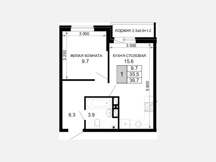 1-комнатная квартира, 35.50 м², 10/16 этаж фото 0