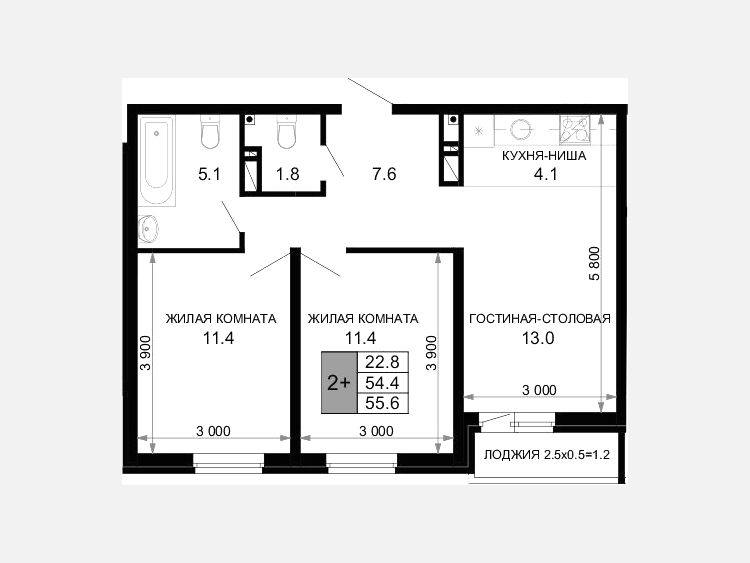 3-комнатная квартира, 54.40 м², 13/16 этаж фото 0