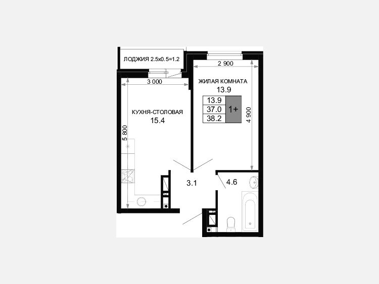 2-комнатная квартира, 37 м², 15/16 этаж фото 0