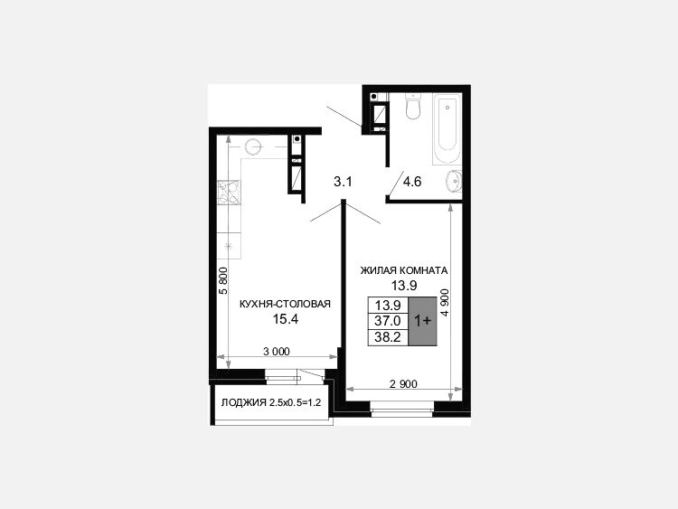 2-комнатная квартира, 37 м², 16/16 этаж фото 0